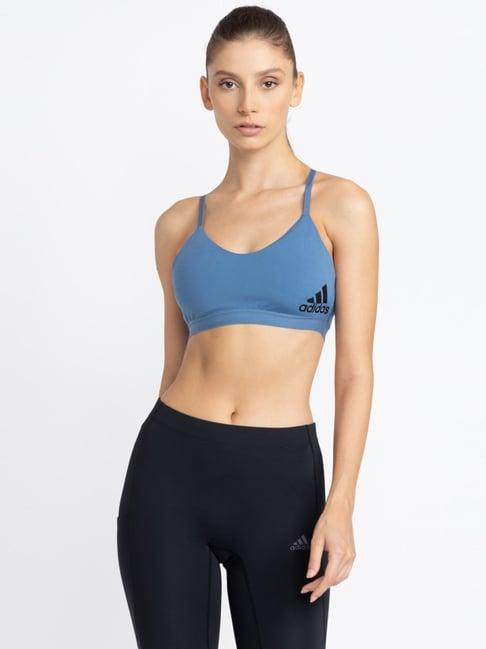 adidas blue logo print sports bra