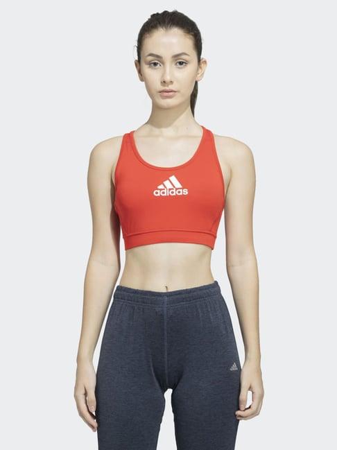 adidas orange logo print sports bra