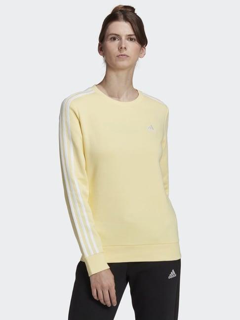 adidas yellow cotton striped sports sweatshirt