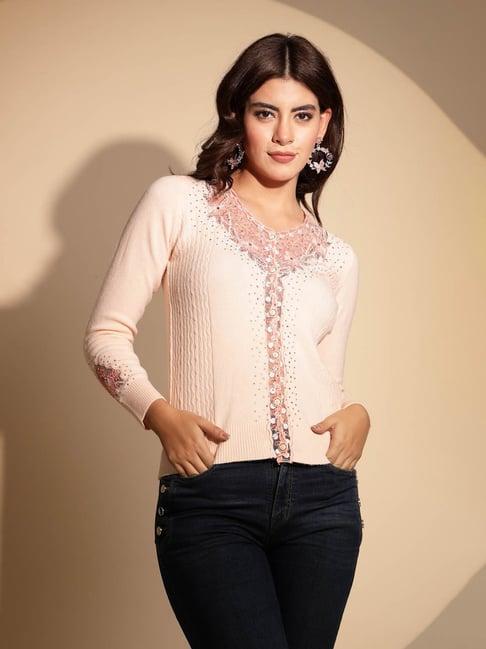 global republic peach embellished cardigan