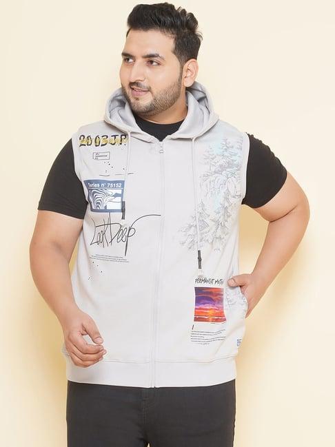 john pride grey regular fit plus size printed hooded sweatshirt