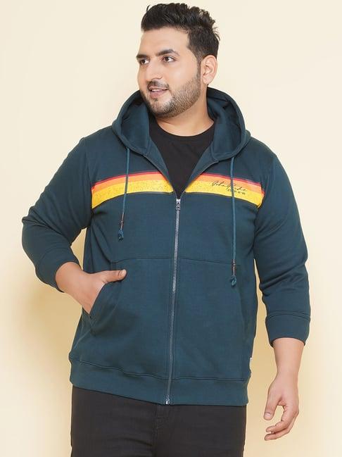 john pride teal regular fit plus size printed hooded sweatshirt