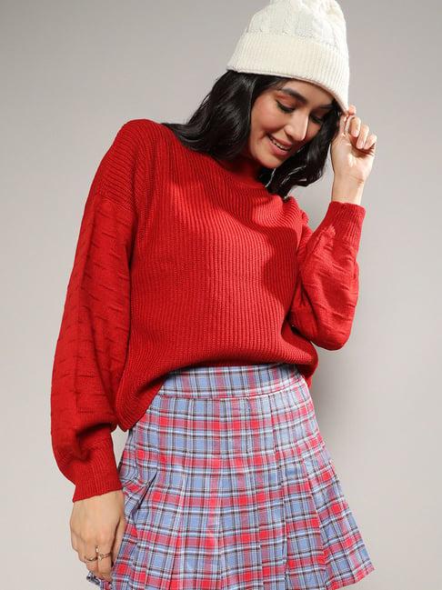 campus sutra red regular fit sweater