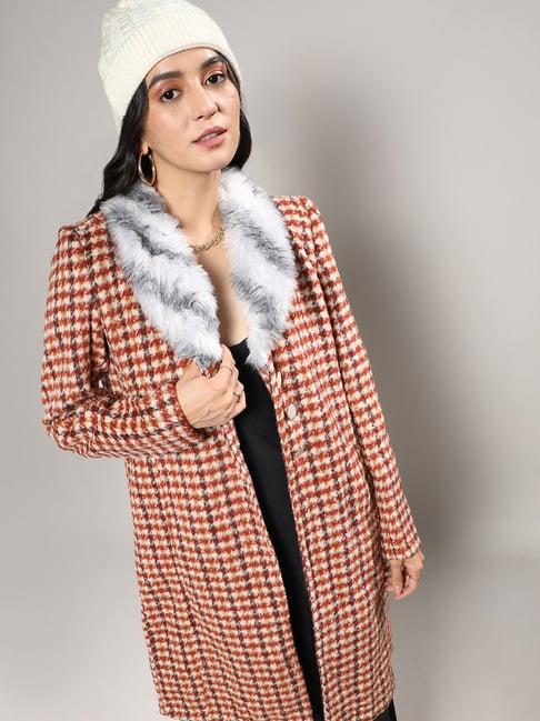 campus sutra brown checks coat