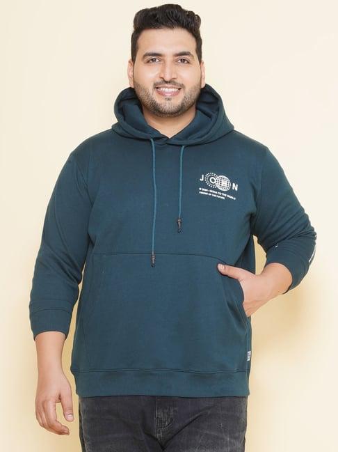 john pride dark green regular fit plus size printed hooded sweatshirt