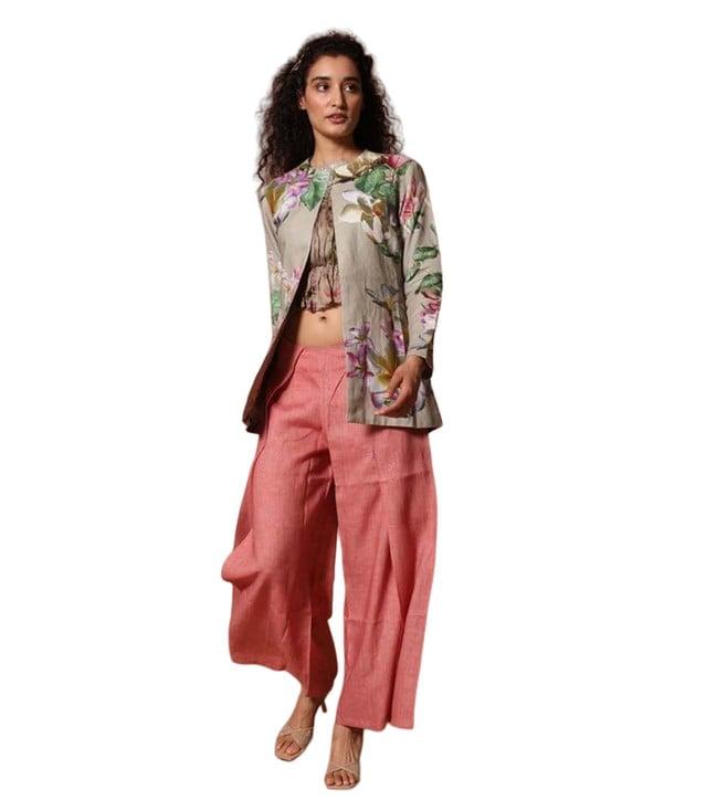 rohit bal print linen jacket with flared trouser