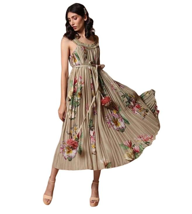 rohit bal print linen dress with ruffles detail in neckline