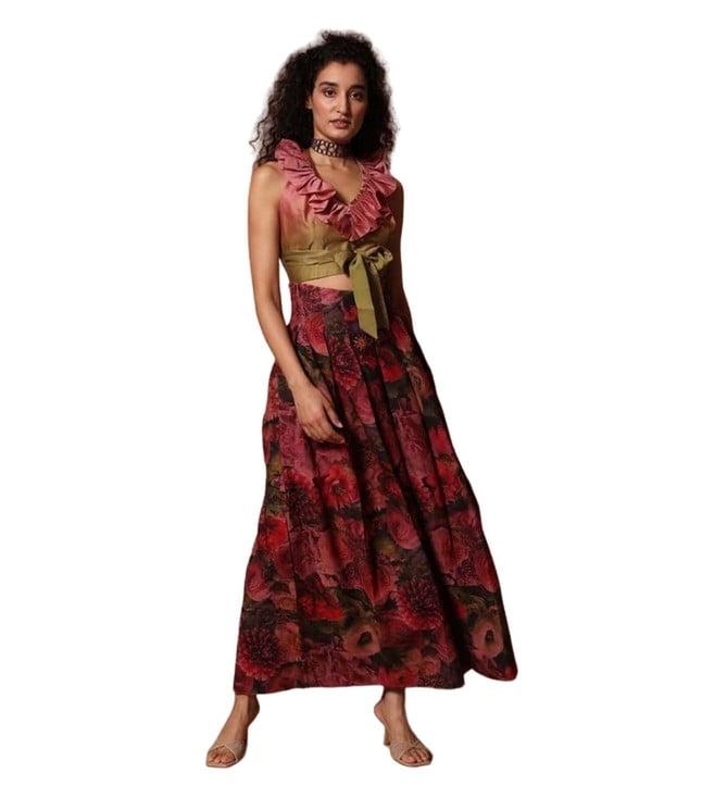 rohit bal print flora matka skirt with ombre chanderi blouse