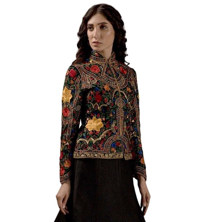 rohit bal silk velvet embroidered long jacket