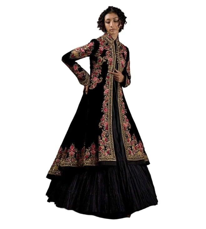 rohit bal silk velvet embroidered long jacket