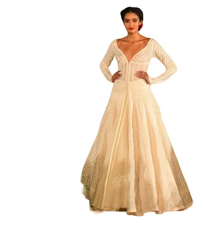 rohit bal ivory ribbon work anarkali long jacket