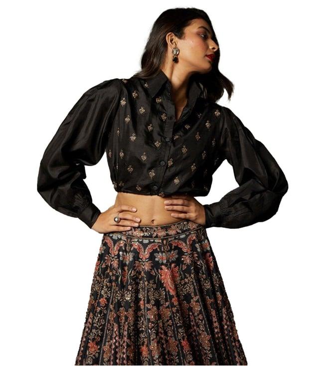 ri.ritu kumar black adenia embroidered blouson blouse