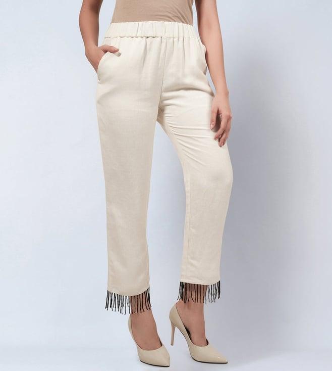 first resort by ramola bachchan off white linen pants with bead lace