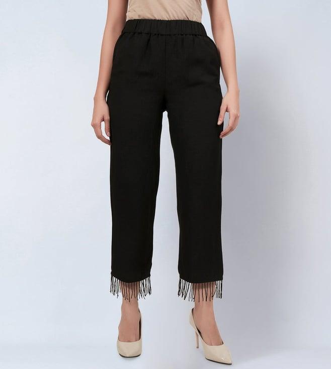 first resort by ramola bachchan black linen pants with bead lace