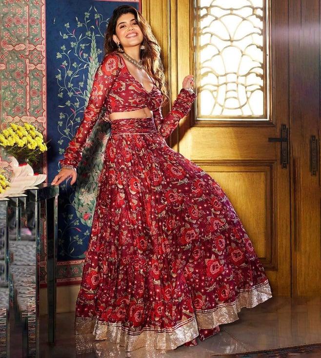 aachho deep red inina chanderi lehenga set