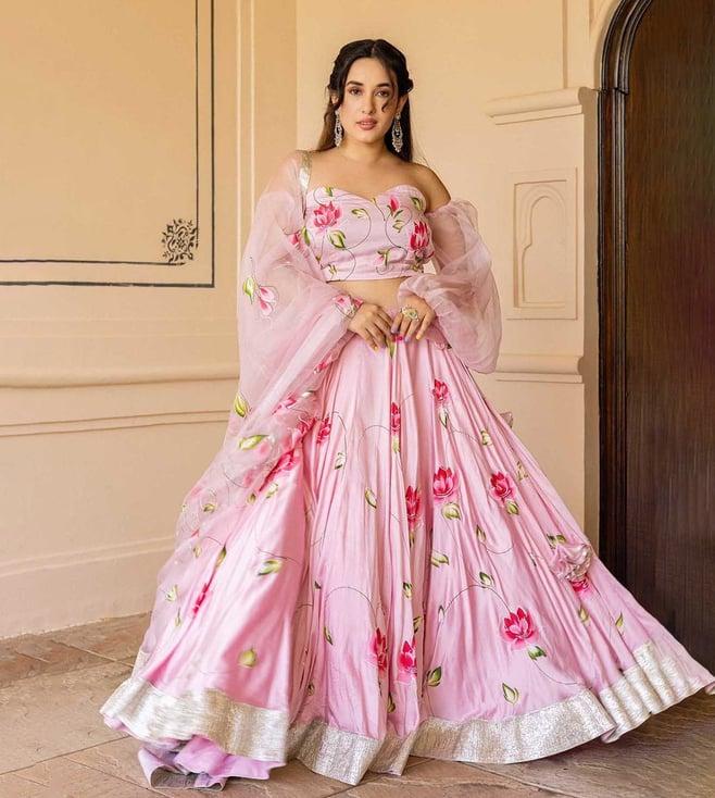 aachho pink surati hand painted lehenga set