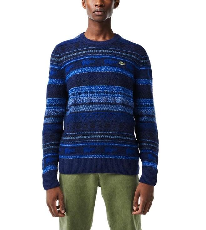 lacoste blue fair isle alpaca woven classic fit sweater