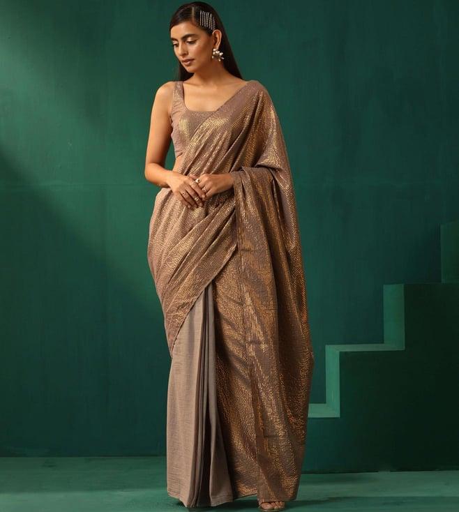 truebrowns grey rutba pre-stitched saree