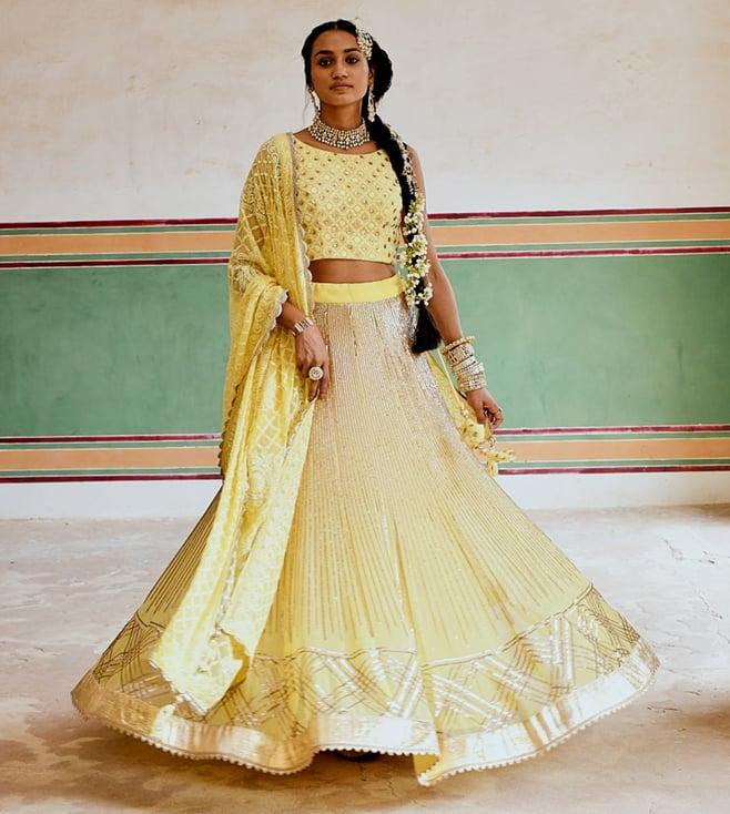 karaj jaipur yellow inaayat lehenga with blouse and dupatta