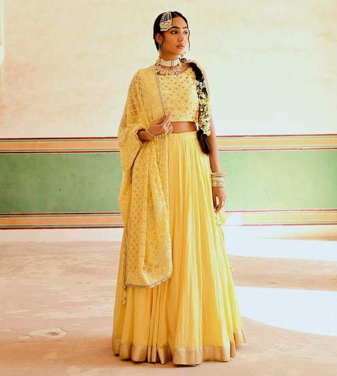 karaj jaipur yellow inaayat lehenga with blouse and dupatta