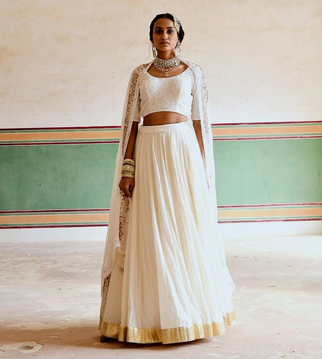 karaj jaipur cream inaayat lehenga with blouse and dupatta