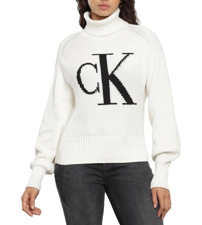 calvin klein ivory logo relaxed fit sweater