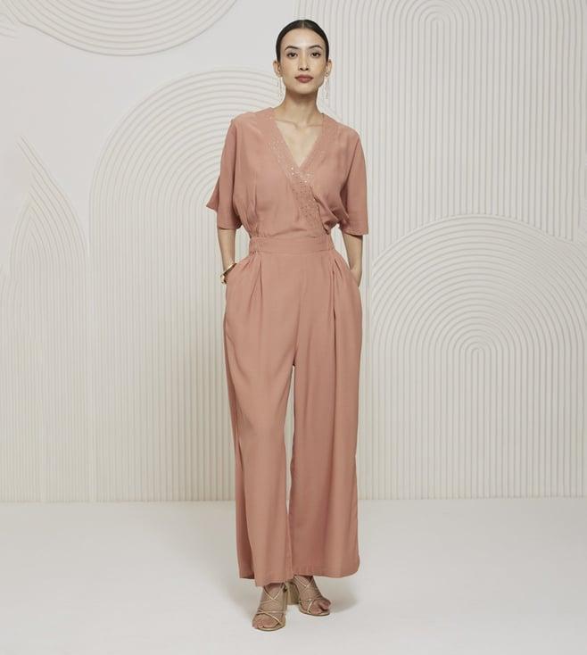 artagai salmon pink elevated basics jumpsuit with kimono sleeves