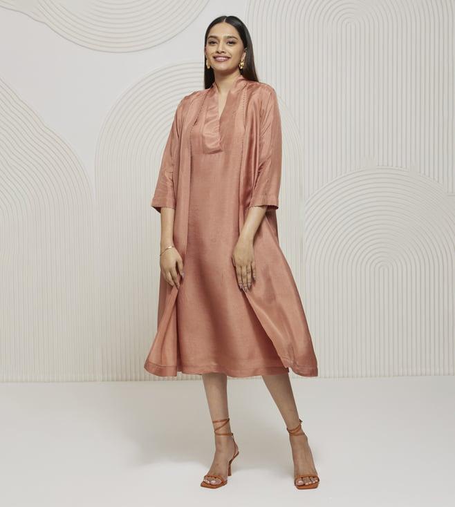 artagai salmon pink paneled dress with shurg