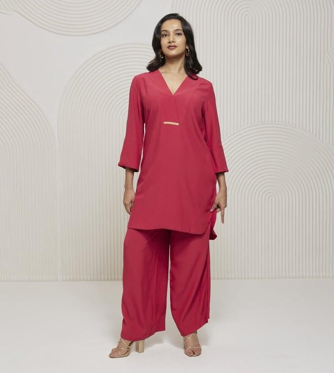 artagai tea berry elevated basics v-neck tunic with embroidery