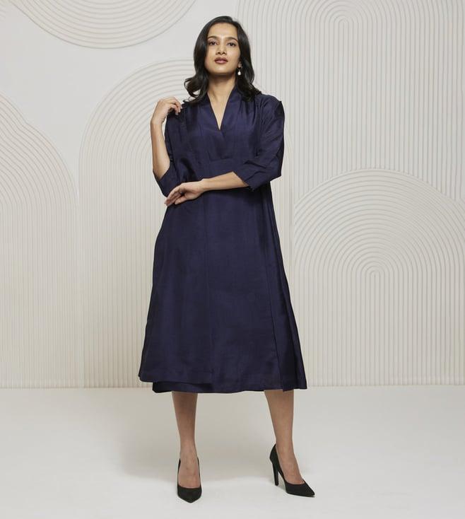 artagai navy peony elevated basics paneled dress with shurg