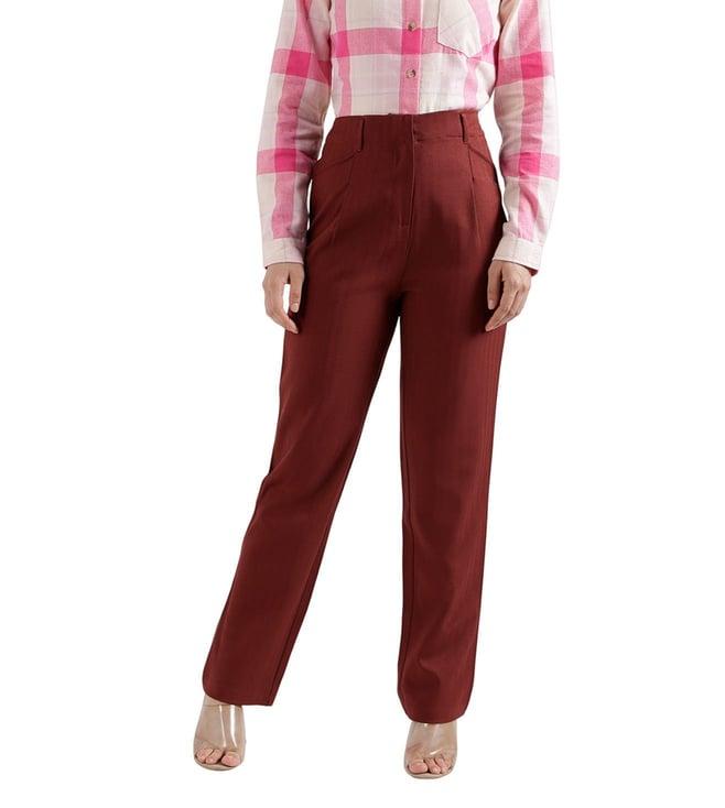 elle wine fitted fit pleated trousers