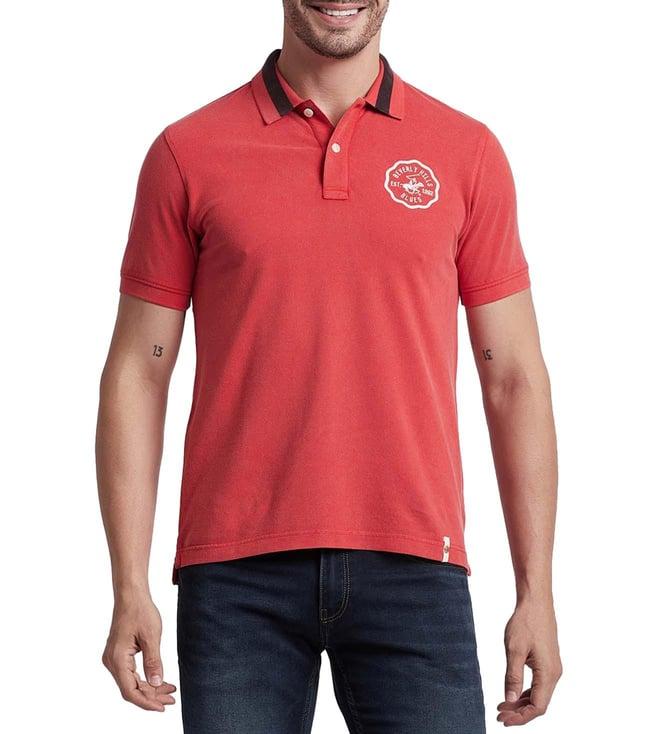 beverly hills polo club red wash out regular fit polo t-shirts