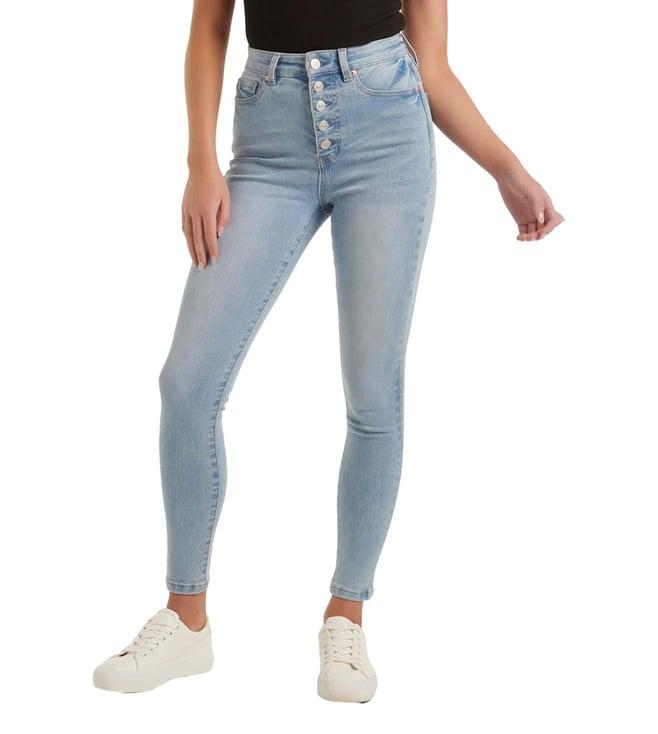 forever new light blue cotton slim fit high rise jeans