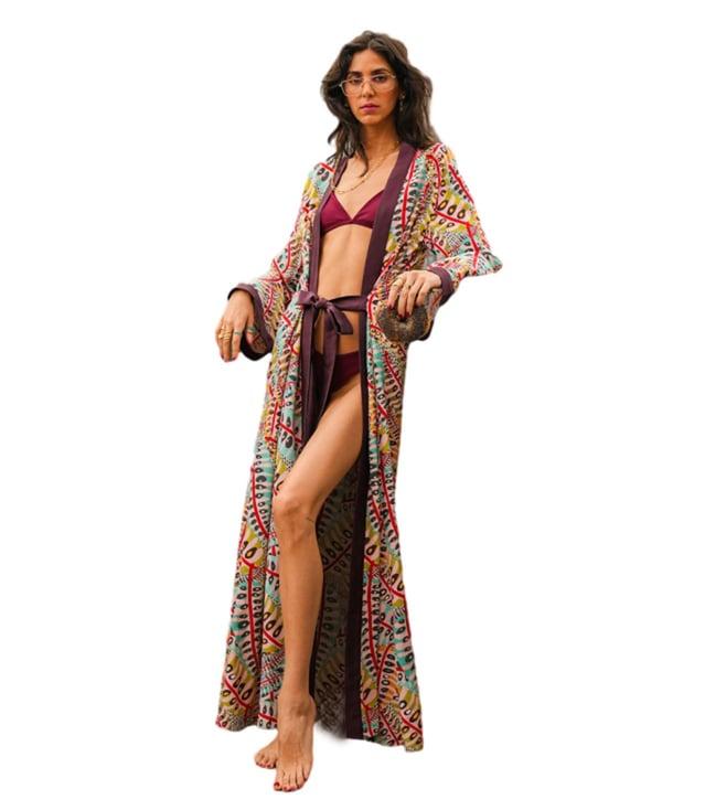 ps pret by payal singhal pink & multicolour amelia poison ivy print crepe duster jacket