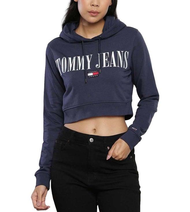 tommy hilfiger blue embroidery cropped hoodie