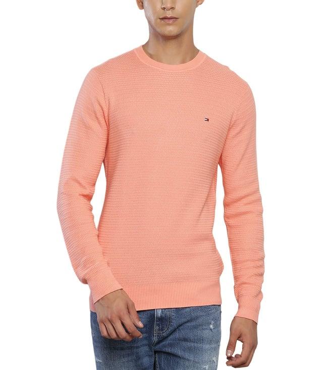 tommy hilfiger peach self regular fit sweater