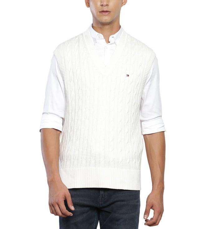 tommy hilfiger white self relaxed fit sweater