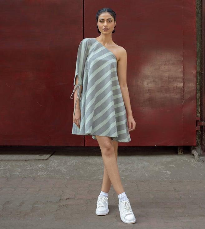 anushe pirani grey fika one shoulder dress