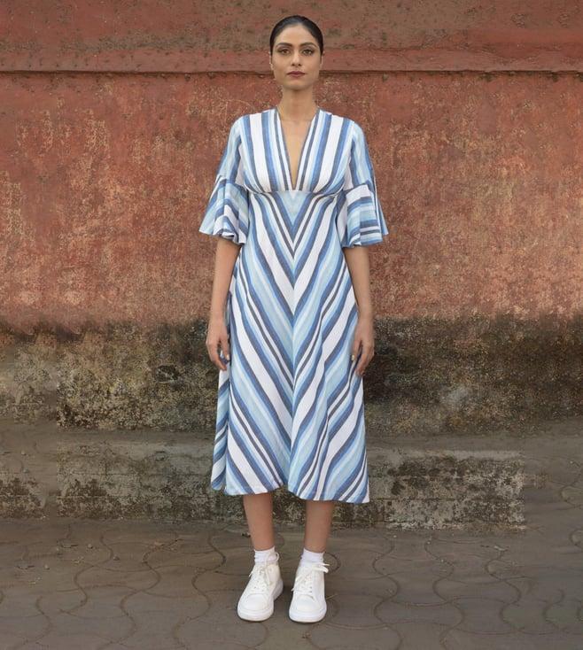 anushe pirani blue & white fika chevron dress