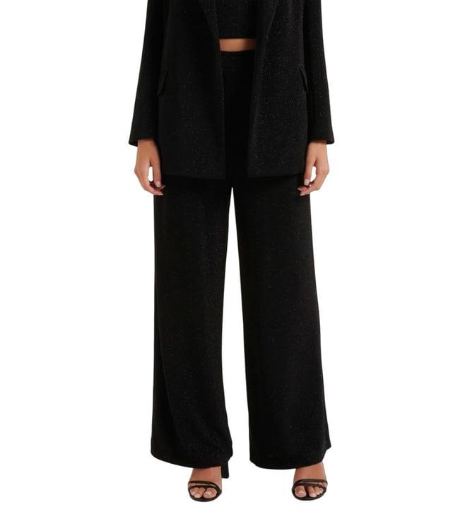 forever new black metallic natalia regular fit pleated trousers