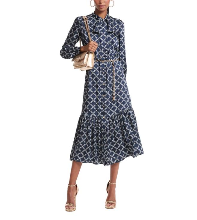 michael michael kors midnightblue printed empire regular fit below knee dress