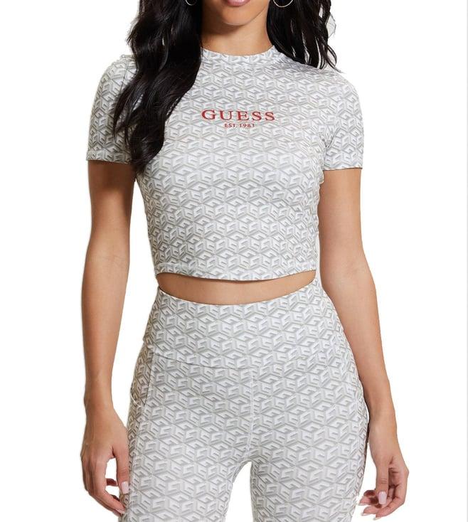 guess grey print g-cube slim fit crop top