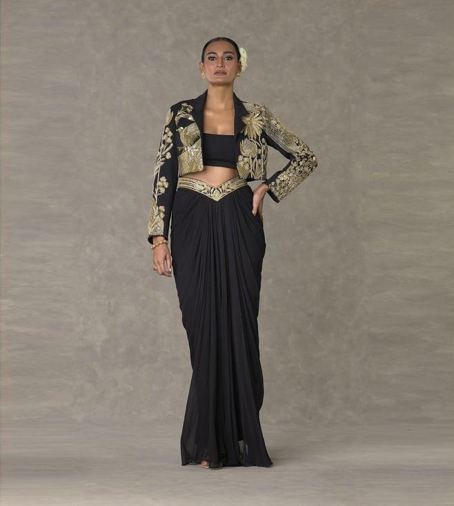 masaba black son-chidiya cropped blazer with skirt and tube