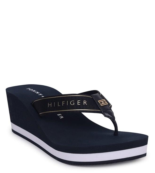 tommy hilfiger blue solid women slip on slipper