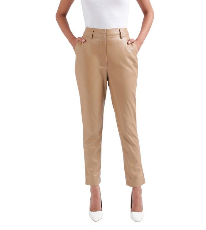 iconic beige regular fit flat front trousers