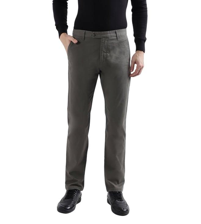 iconic dark olive slim fit flat front trousers