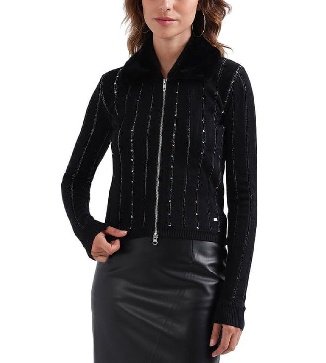 elle black fashion embellished regular fit cardigan