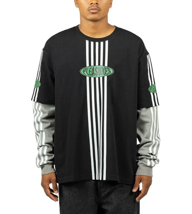 pleasures x capsul black faux layered striped relaxed fit t-shirt