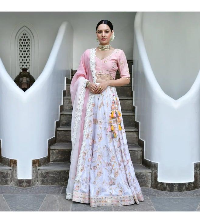 lirose peach tejaswani lehenga with choli and dupatta