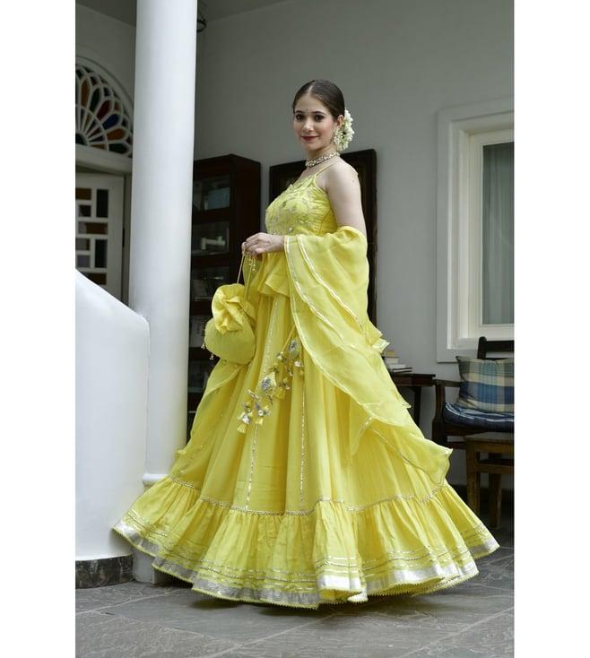 lirose yellow ruhana lehenga with choli and dupatta